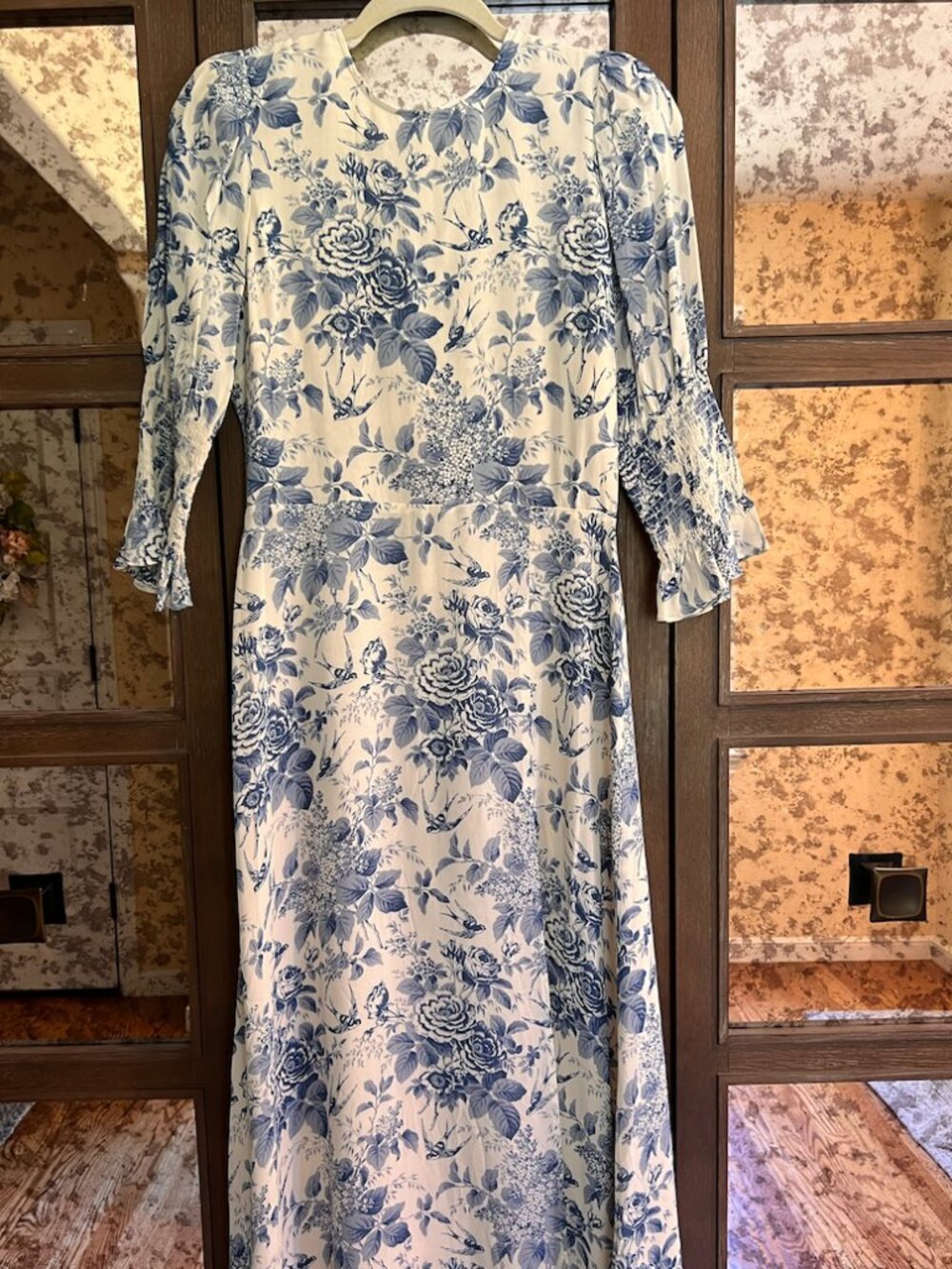 Reformation Blue & White Toile Floral Midi Dress | Size 6